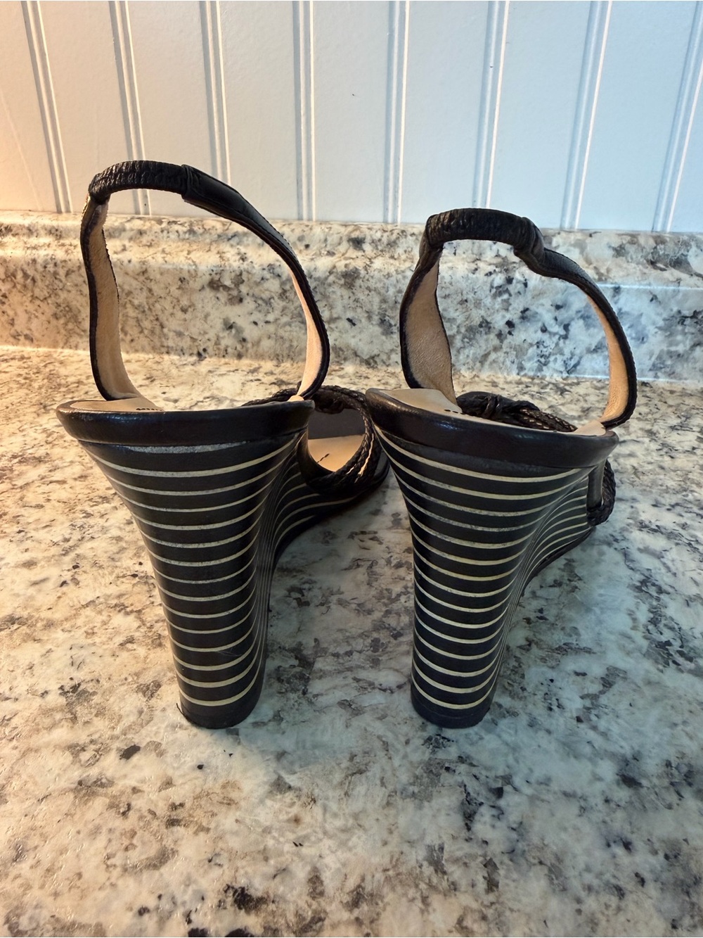 kate spade Black Striped Braided Wedge Sandals Ariel Made in Italy 🇮🇹 - Picture 7 of 9